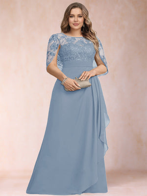 A-Line/Princess Scoop Chiffon Plus Size Mother of the Bride Dresses with Appliques & Ruffles