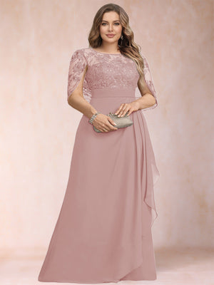 A-Line/Princess Scoop Chiffon Plus Size Mother of the Bride Dresses with Appliques & Ruffles