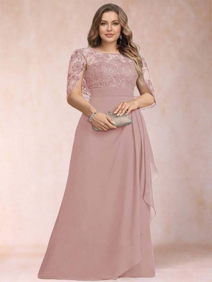 A-Line/Princess Scoop Chiffon Plus Size Mother of the Bride Dresses with Appliques &amp; Ruffles