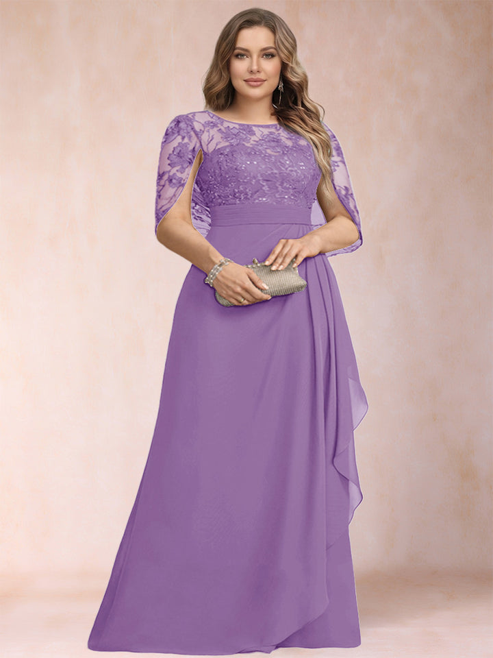 A-Line/Princess Scoop Chiffon Plus Size Mother of the Bride Dresses with Appliques &amp; Ruffles