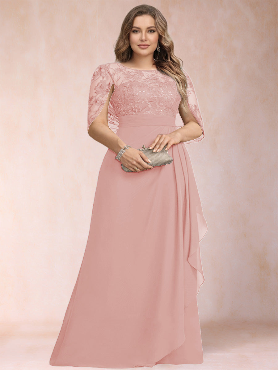 A-Line/Princess Scoop Chiffon Plus Size Mother of the Bride Dresses with Appliques &amp; Ruffles