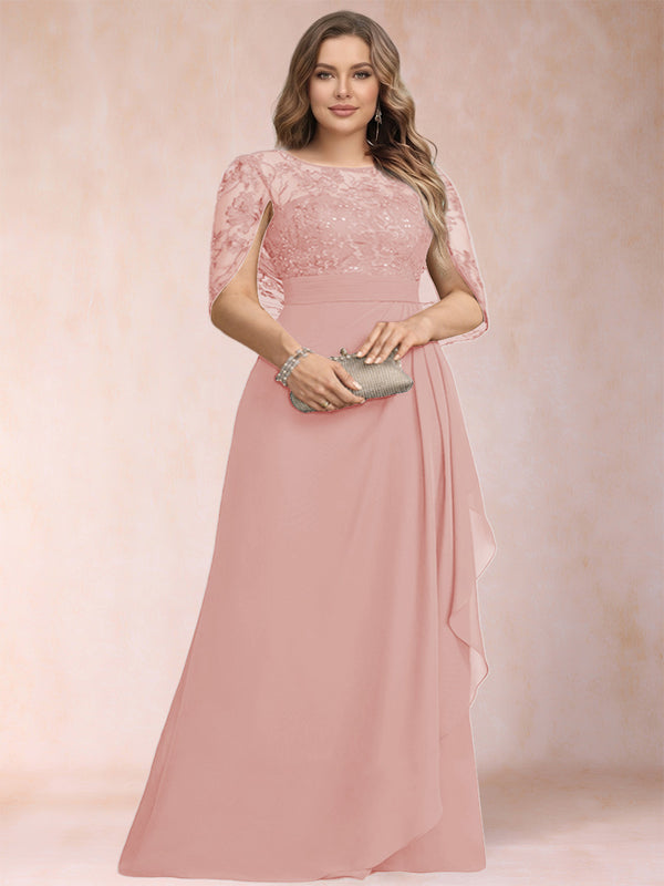 A-Line/Princess Scoop Chiffon Plus Size Mother of the Bride Dresses with Appliques & Ruffles