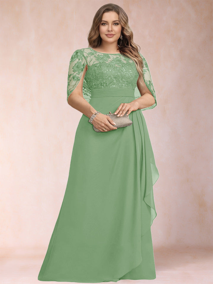 A-Line/Princess Scoop Chiffon Plus Size Mother of the Bride Dresses with Appliques &amp; Ruffles