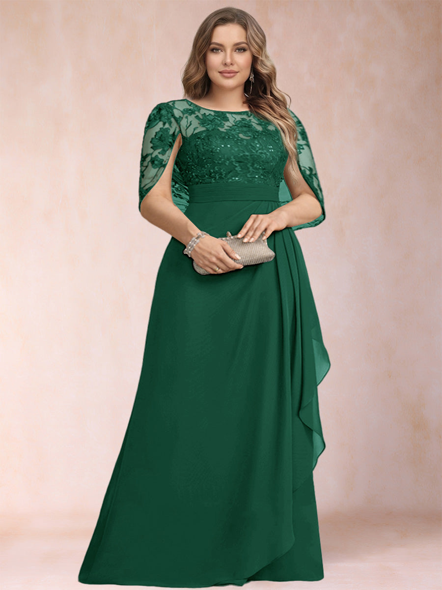 A-Line/Princess Scoop Chiffon Plus Size Mother of the Bride Dresses with Appliques &amp; Ruffles