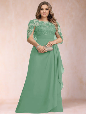 A-Line/Princess Scoop Chiffon Plus Size Mother of the Bride Dresses with Appliques & Ruffles