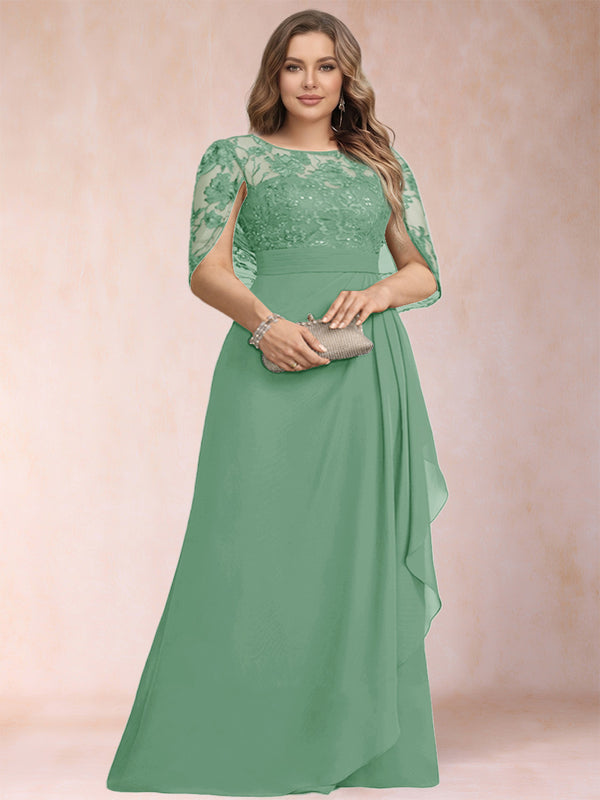A-Line/Princess Scoop Chiffon Plus Size Mother of the Bride Dresses with Appliques & Ruffles