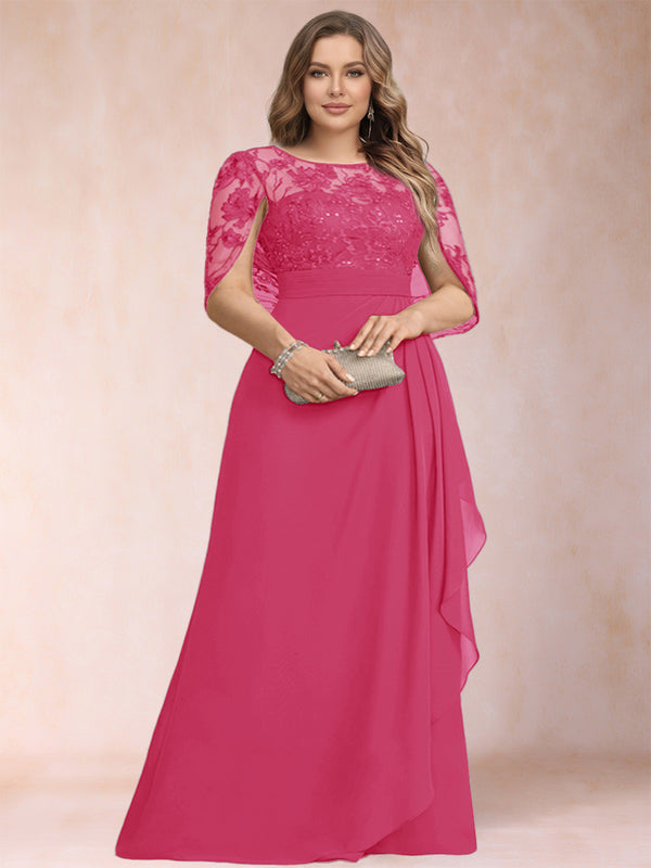 A-Line/Princess Scoop Chiffon Plus Size Mother of the Bride Dresses with Appliques & Ruffles
