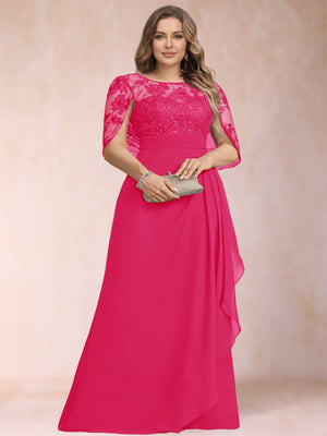 A-Line/Princess Scoop Chiffon Plus Size Mother of the Bride Dresses with Appliques & Ruffles