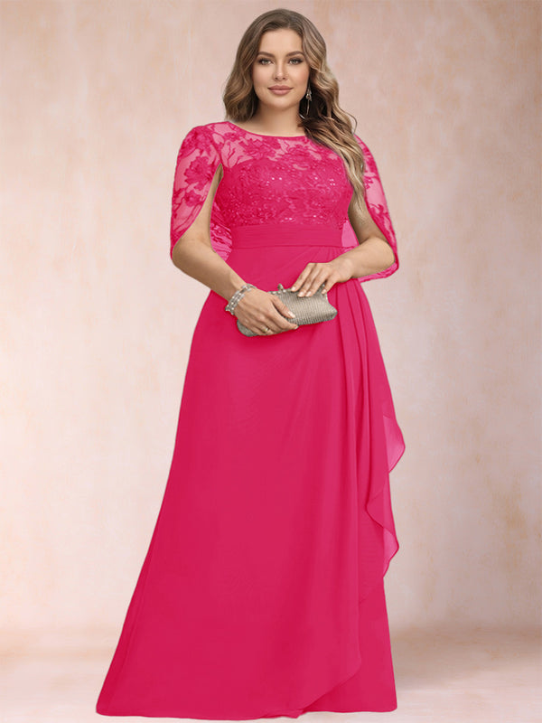 A-Line/Princess Scoop Chiffon Plus Size Mother of the Bride Dresses with Appliques & Ruffles