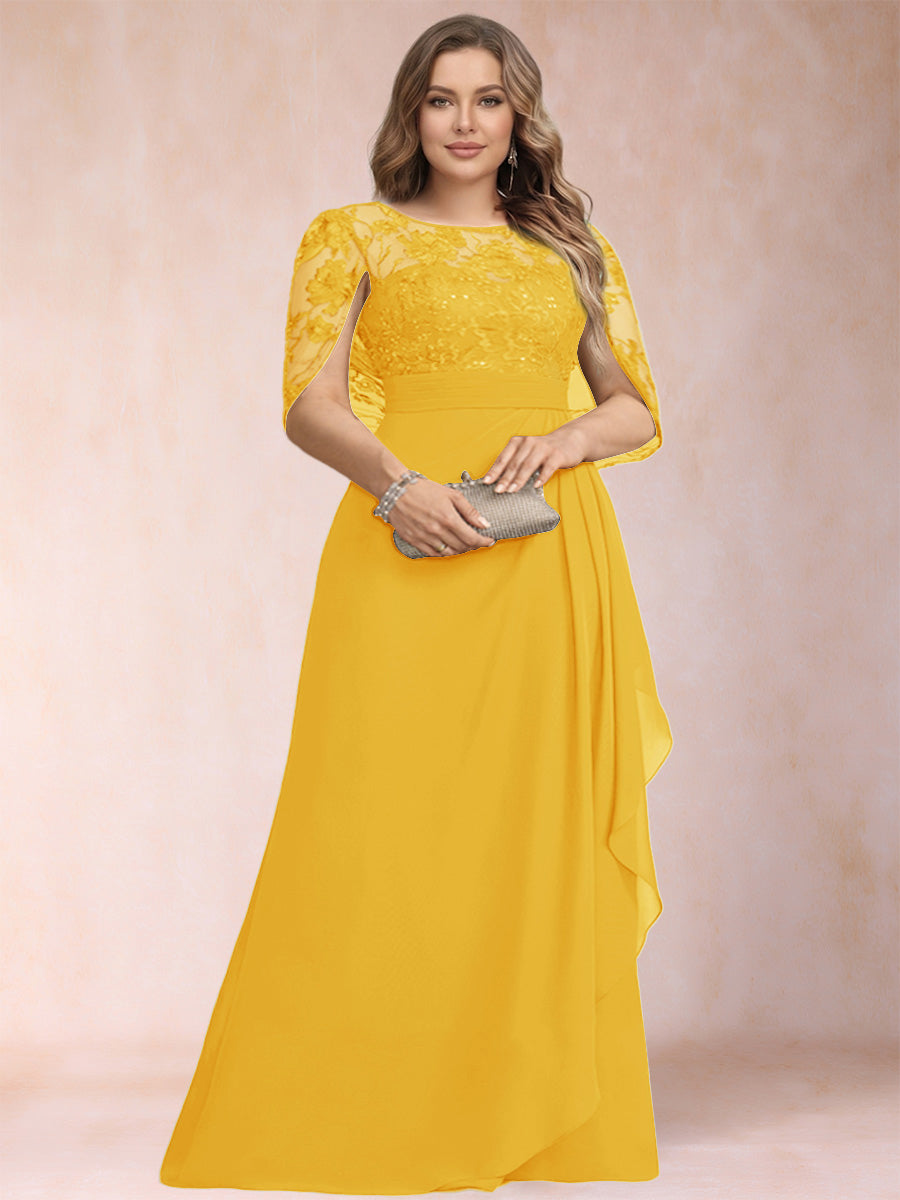 A-Line/Princess Scoop Chiffon Plus Size Mother of the Bride Dresses with Appliques &amp; Ruffles
