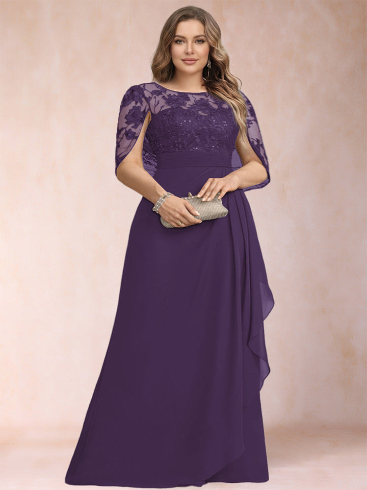 A-Line/Princess Scoop Chiffon Plus Size Mother of the Bride Dresses with Appliques &amp; Ruffles