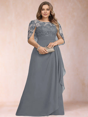 A-Line/Princess Scoop Chiffon Plus Size Mother of the Bride Dresses with Appliques & Ruffles