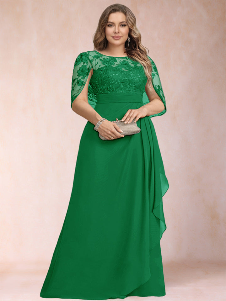 A-Line/Princess Scoop Chiffon Plus Size Mother of the Bride Dresses with Appliques &amp; Ruffles