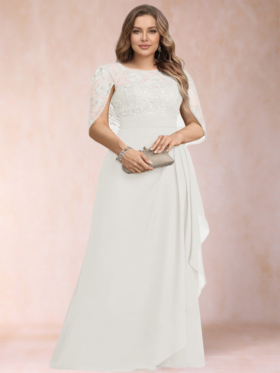 A-Line/Princess Scoop Chiffon Plus Size Mother of the Bride Dresses with Appliques &amp; Ruffles