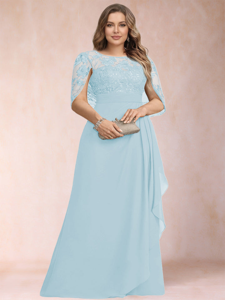 A-Line/Princess Scoop Chiffon Plus Size Mother of the Bride Dresses with Appliques &amp; Ruffles