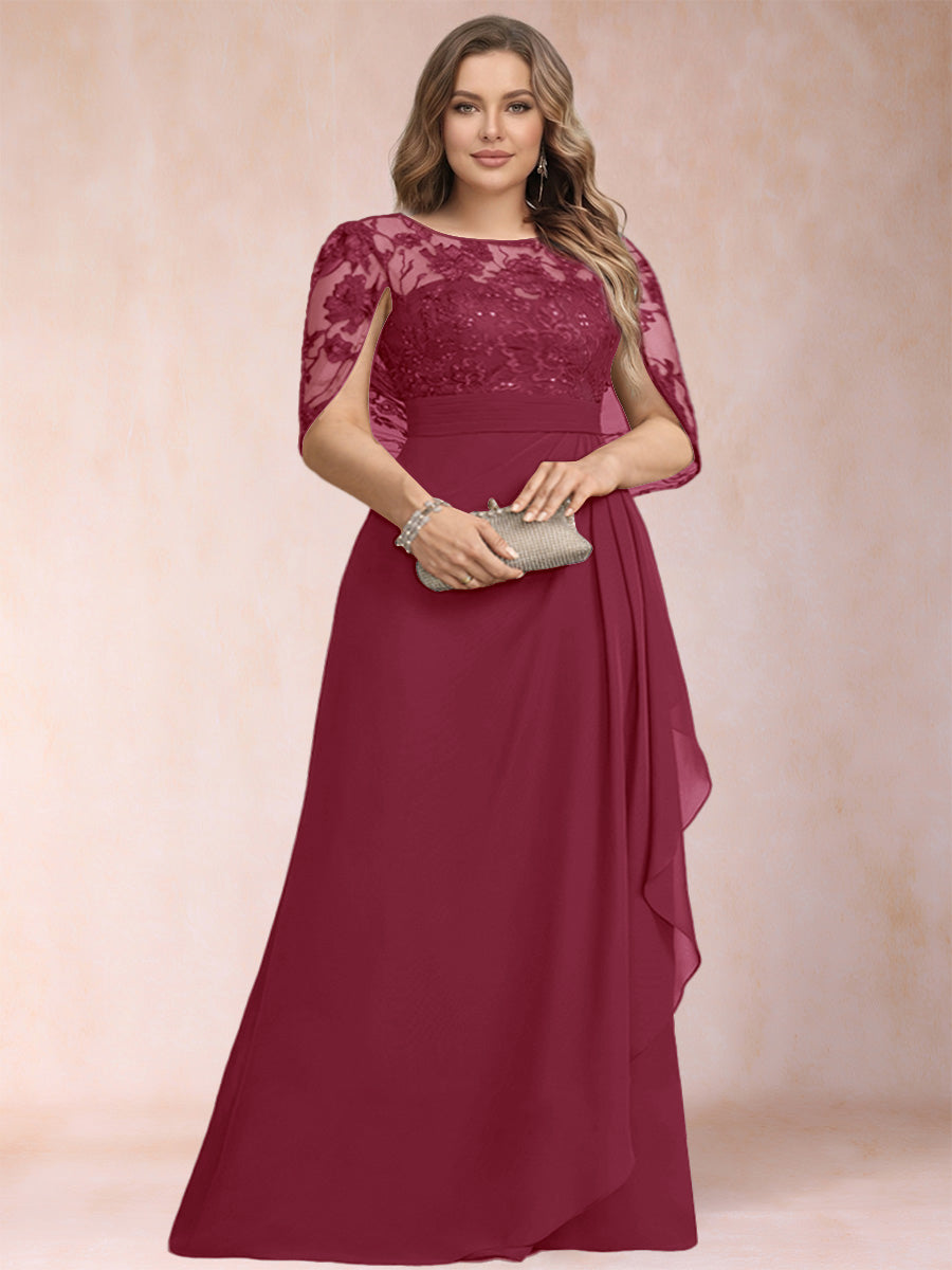 A-Line/Princess Scoop Chiffon Plus Size Mother of the Bride Dresses with Appliques &amp; Ruffles