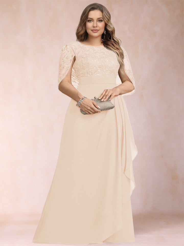 A-Line/Princess Scoop Chiffon Plus Size Mother of the Bride Dresses with Appliques &amp; Ruffles