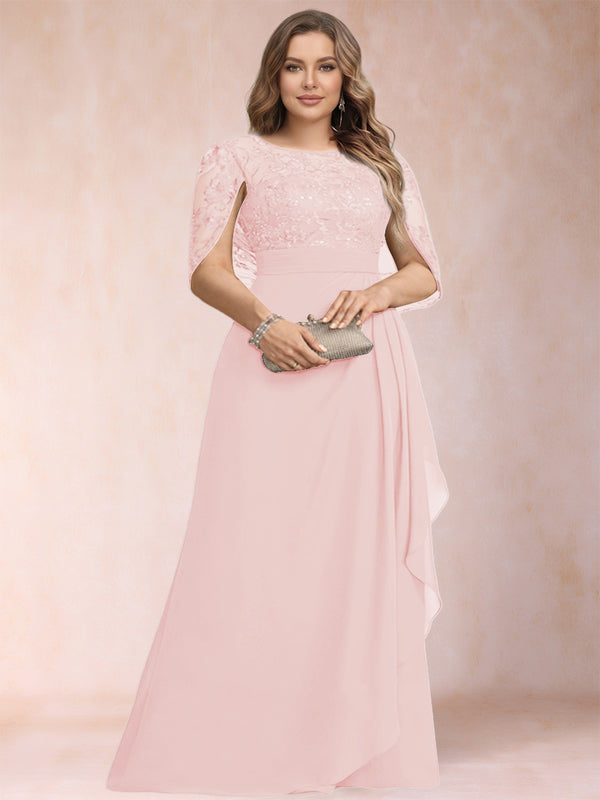 A-Line/Princess Scoop Chiffon Plus Size Mother of the Bride Dresses with Appliques & Ruffles