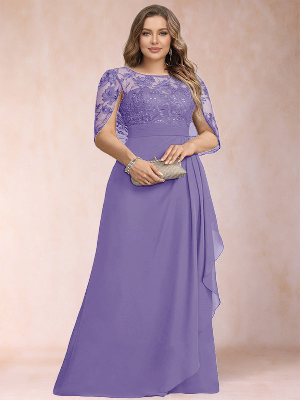 A-Line/Princess Scoop Chiffon Plus Size Mother of the Bride Dresses with Appliques & Ruffles