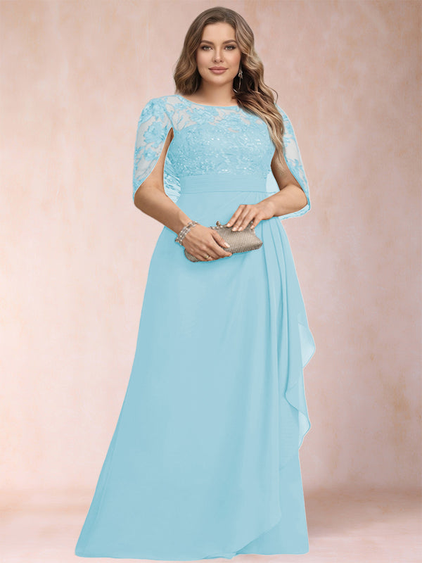 A-Line/Princess Scoop Chiffon Plus Size Mother of the Bride Dresses with Appliques & Ruffles