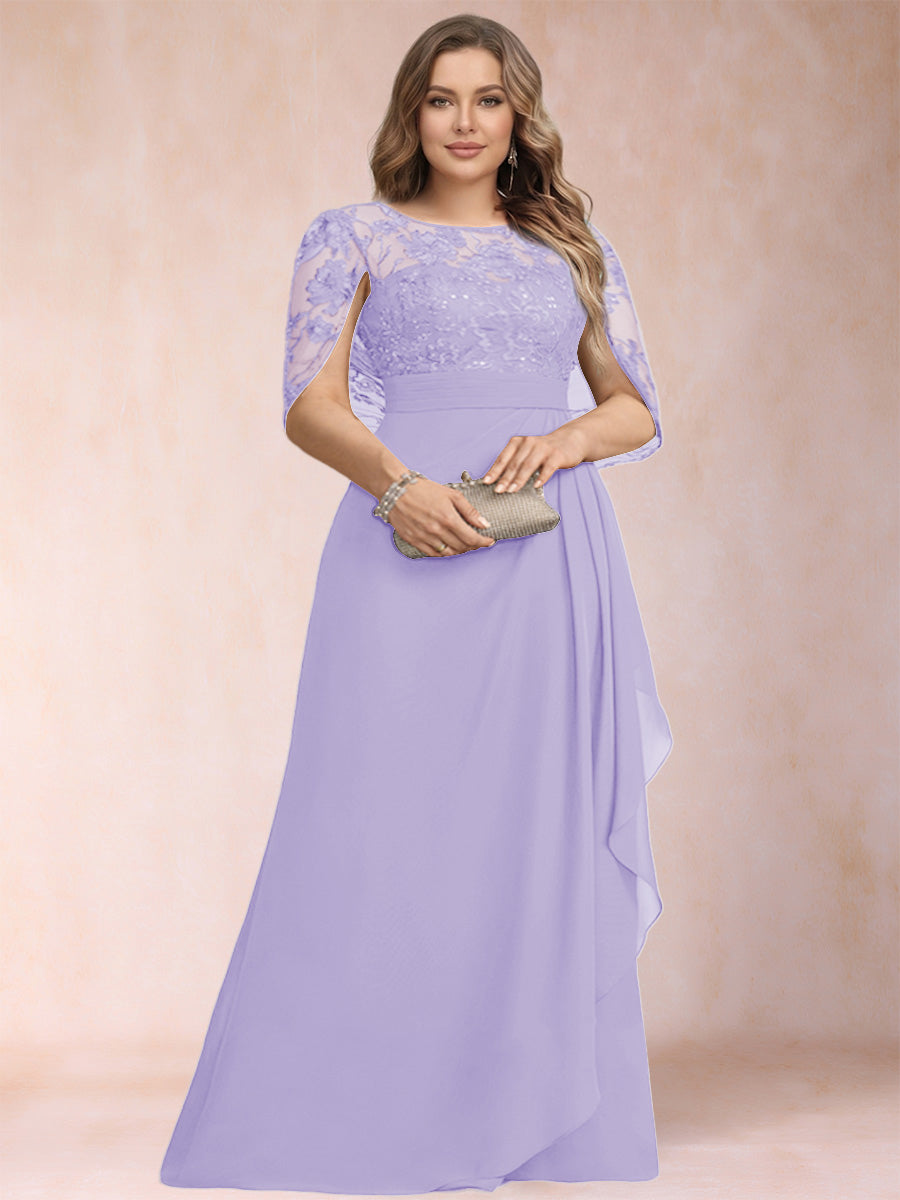 A-Line/Princess Scoop Chiffon Plus Size Mother of the Bride Dresses with Appliques &amp; Ruffles