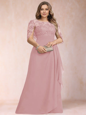 A-Line/Princess Scoop Chiffon Plus Size Mother of the Bride Dresses with Appliques & Ruffles