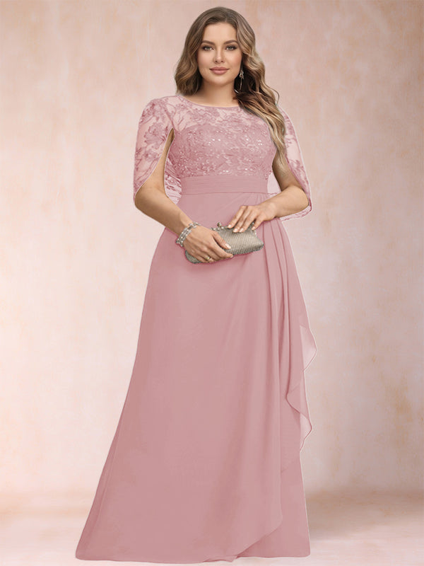 A-Line/Princess Scoop Chiffon Plus Size Mother of the Bride Dresses with Appliques & Ruffles