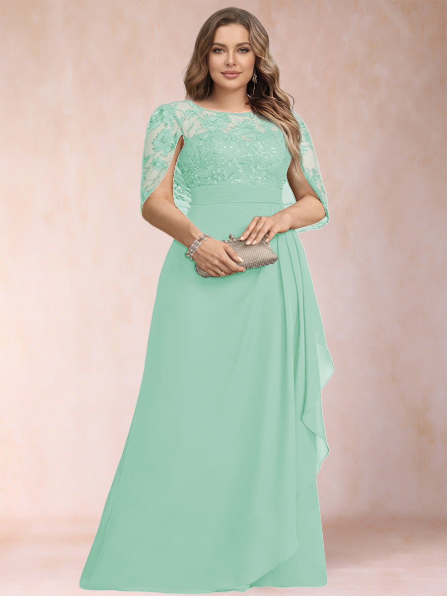 A-Line/Princess Scoop Chiffon Plus Size Mother of the Bride Dresses with Appliques &amp; Ruffles