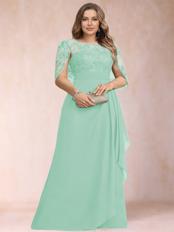 A-Line/Princess Scoop Chiffon Plus Size Mother of the Bride Dresses with Appliques & Ruffles
