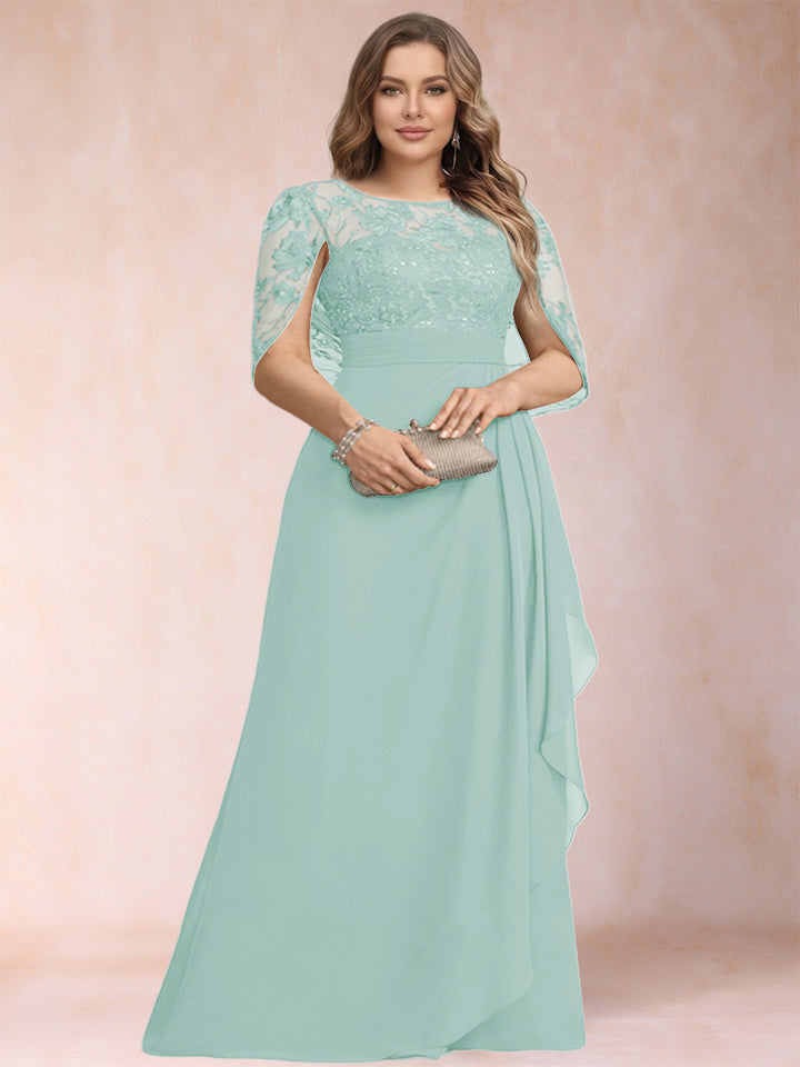 A-Line/Princess Scoop Chiffon Plus Size Mother of the Bride Dresses with Appliques &amp; Ruffles
