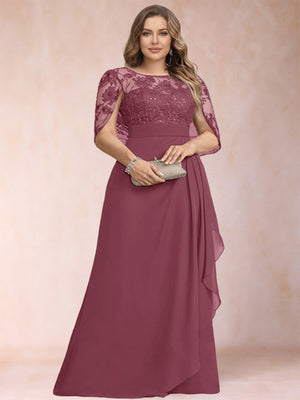 A-Line/Princess Scoop Chiffon Plus Size Mother of the Bride Dresses with Appliques & Ruffles