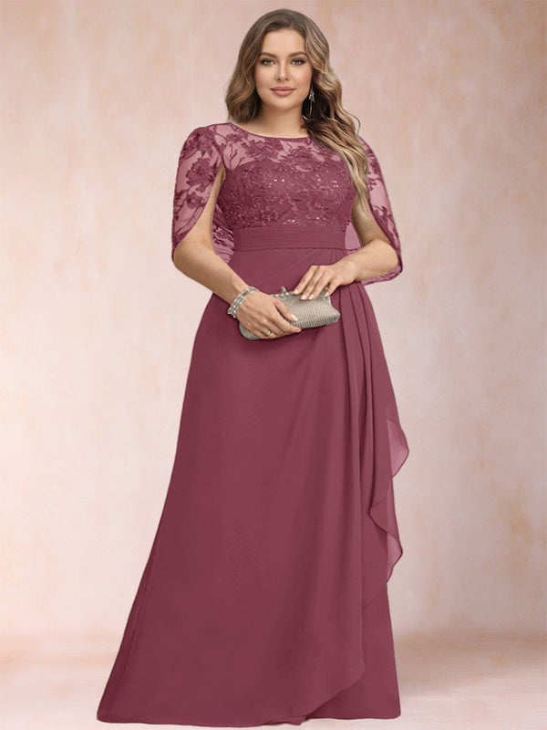 A-Line/Princess Scoop Chiffon Plus Size Mother of the Bride Dresses with Appliques & Ruffles