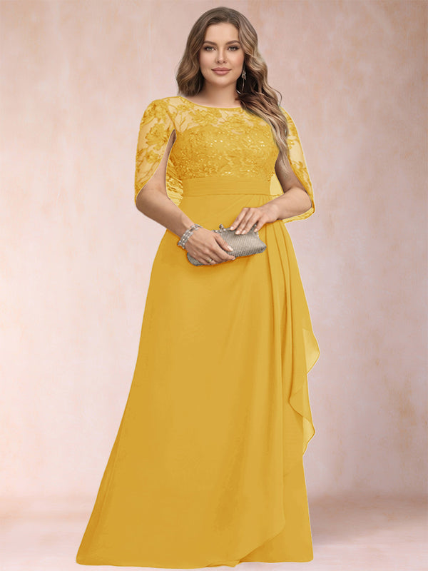 A-Line/Princess Scoop Chiffon Plus Size Mother of the Bride Dresses with Appliques & Ruffles