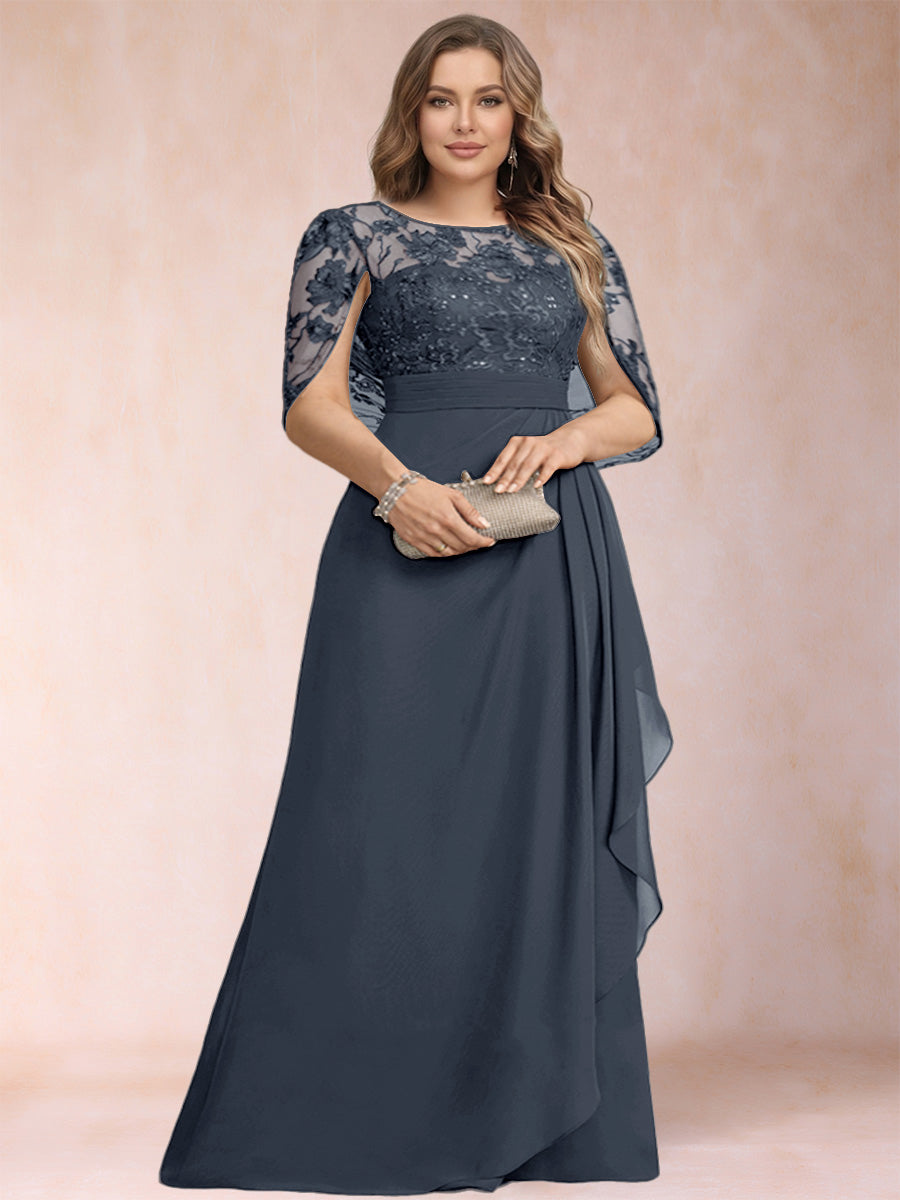 A-Line/Princess Scoop Chiffon Plus Size Mother of the Bride Dresses with Appliques &amp; Ruffles