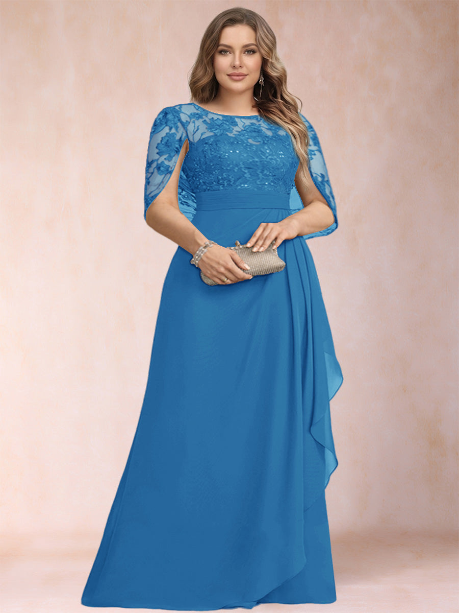 A-Line/Princess Scoop Chiffon Plus Size Mother of the Bride Dresses with Appliques &amp; Ruffles