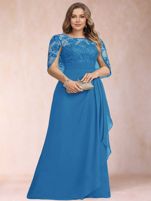 A-Line/Princess Scoop Chiffon Plus Size Mother of the Bride Dresses with Appliques & Ruffles