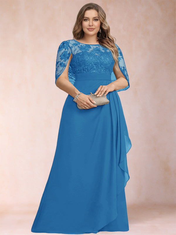 A-Line/Princess Scoop Chiffon Plus Size Mother of the Bride Dresses with Appliques & Ruffles