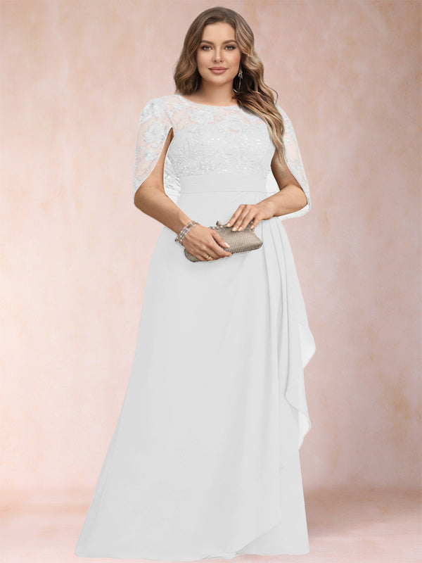 A-Line/Princess Scoop Chiffon Plus Size Mother of the Bride Dresses with Appliques & Ruffles
