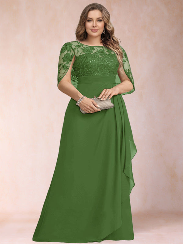 A-Line/Princess Scoop Chiffon Plus Size Mother of the Bride Dresses with Appliques & Ruffles