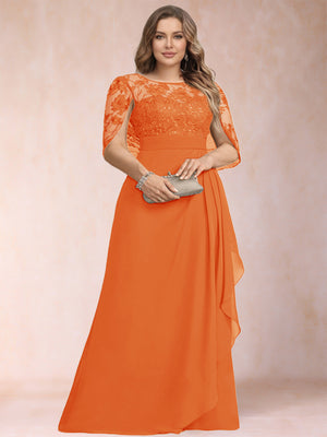 A-Line/Princess Scoop Chiffon Plus Size Mother of the Bride Dresses with Appliques & Ruffles