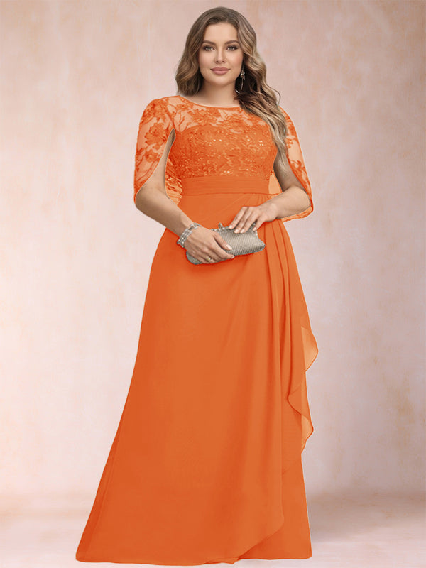 A-Line/Princess Scoop Chiffon Plus Size Mother of the Bride Dresses with Appliques & Ruffles