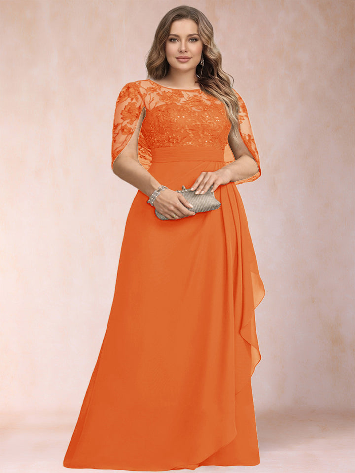 A-Line/Princess Scoop Chiffon Plus Size Mother of the Bride Dresses with Appliques &amp; Ruffles