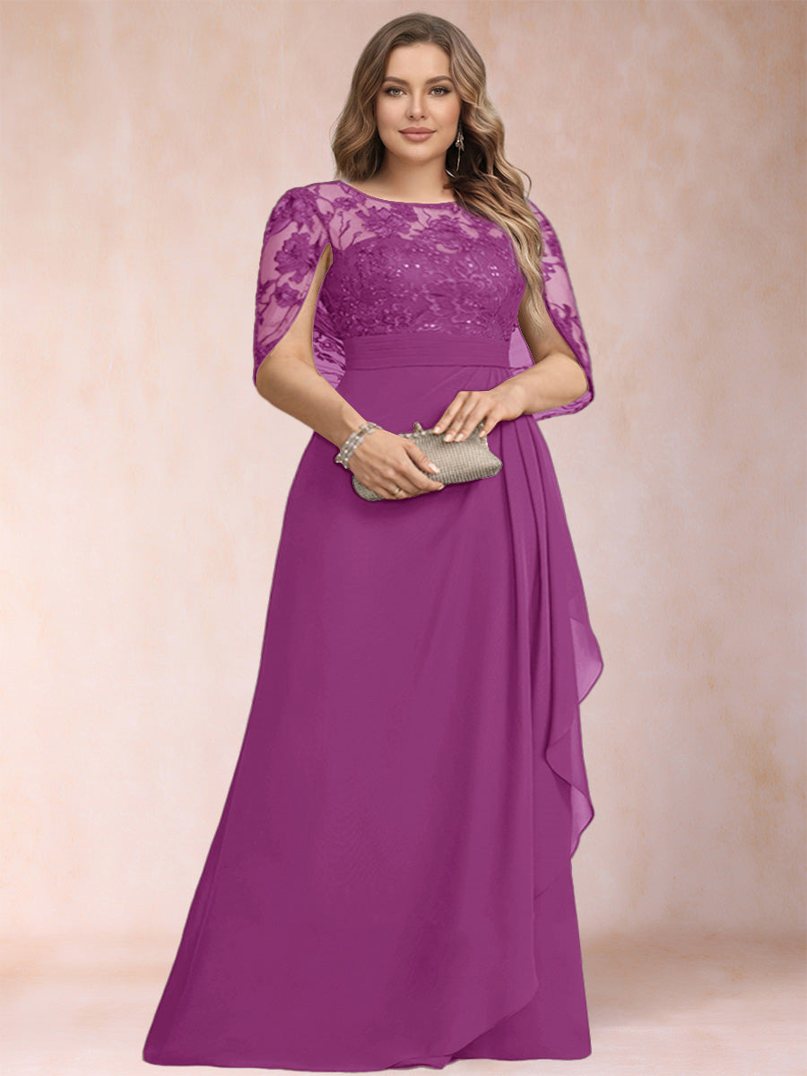 A-Line/Princess Scoop Chiffon Plus Size Mother of the Bride Dresses with Appliques &amp; Ruffles