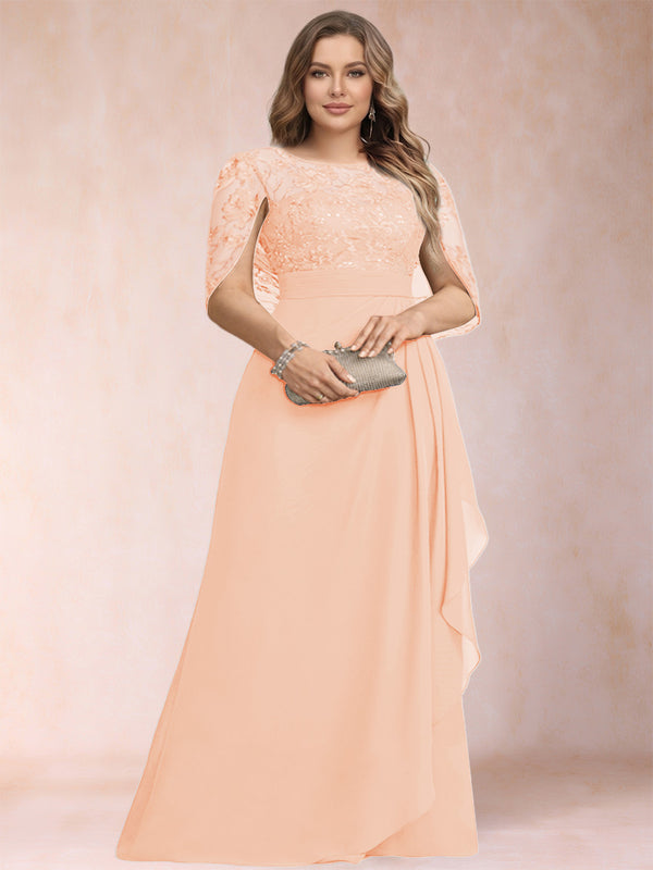 A-Line/Princess Scoop Chiffon Plus Size Mother of the Bride Dresses with Appliques & Ruffles