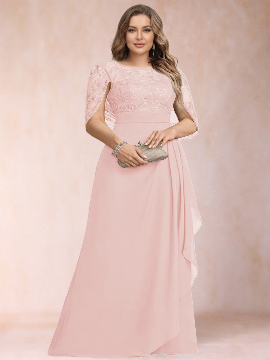 A-Line/Princess Scoop Chiffon Plus Size Mother of the Bride Dresses with Appliques &amp; Ruffles