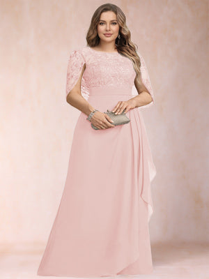 A-Line/Princess Scoop Chiffon Plus Size Mother of the Bride Dresses with Appliques & Ruffles