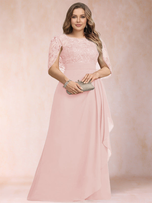 A-Line/Princess Scoop Chiffon Plus Size Mother of the Bride Dresses with Appliques & Ruffles