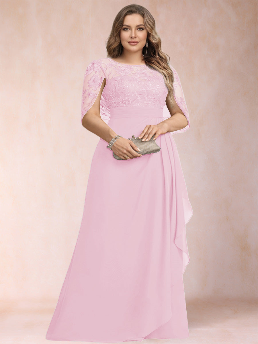 A-Line/Princess Scoop Chiffon Plus Size Mother of the Bride Dresses with Appliques &amp; Ruffles