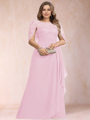 A-Line/Princess Scoop Chiffon Plus Size Mother of the Bride Dresses with Appliques & Ruffles