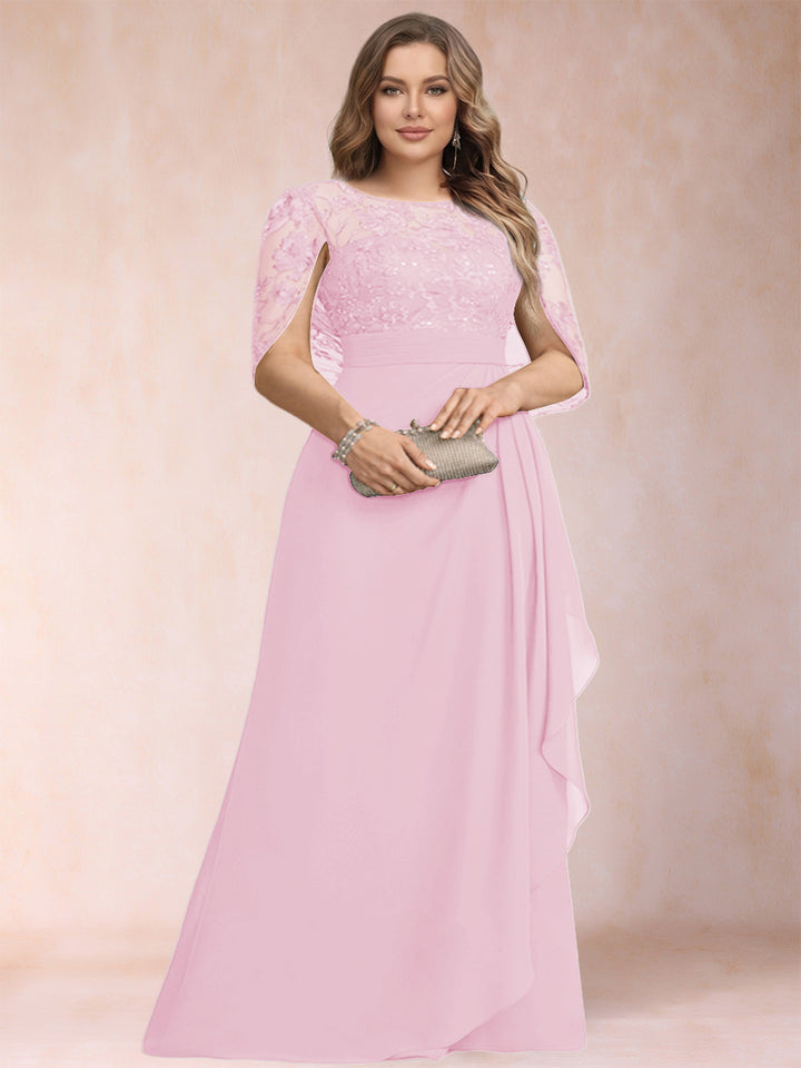 A-Line/Princess Scoop Chiffon Plus Size Mother of the Bride Dresses with Appliques &amp; Ruffles